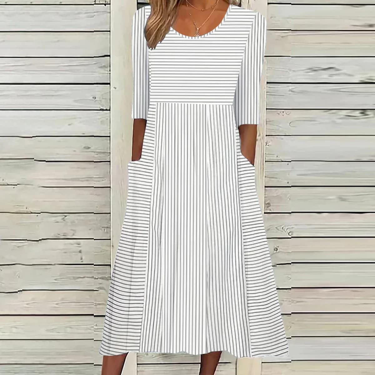 Vestido casual mujer cuello redondo mangas cortas rayas