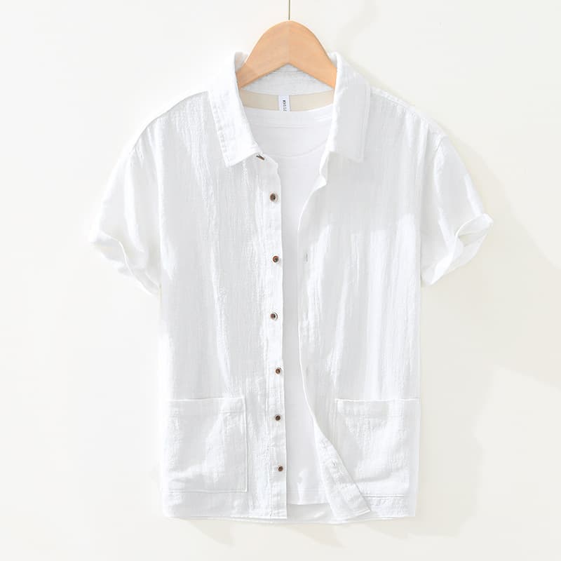 Camisa transpirable de algodón y lino con solapa