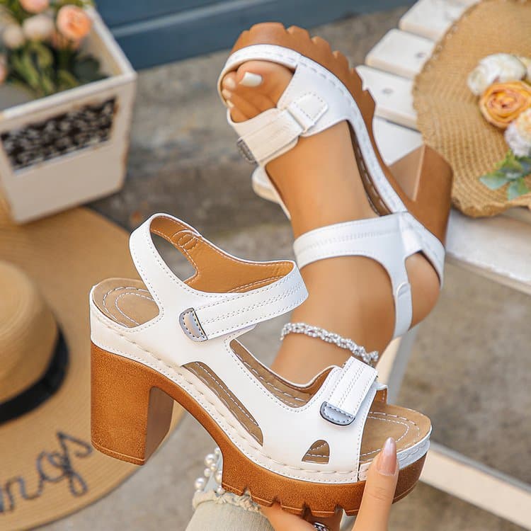 Sandalia de tacón alto con velcro y suela gruesa para verano