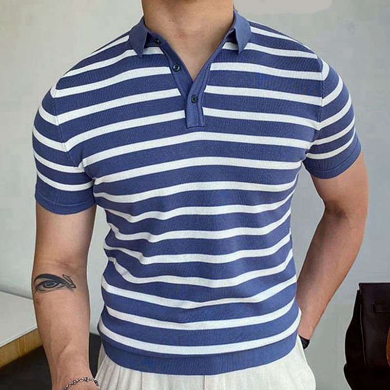 Polo hombre rayas azul para negocios