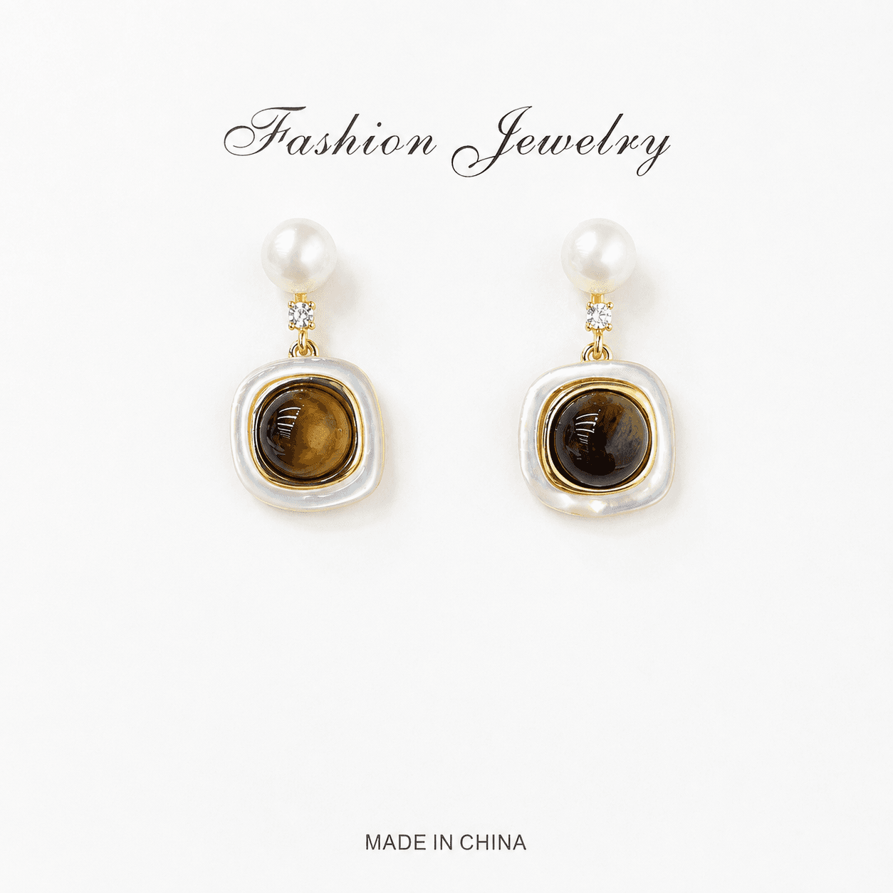 Aretes vintage cuadrados con nácar y piedras naturales