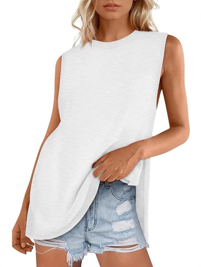 Chaleco de punto sin mangas para mujer cuello redondo