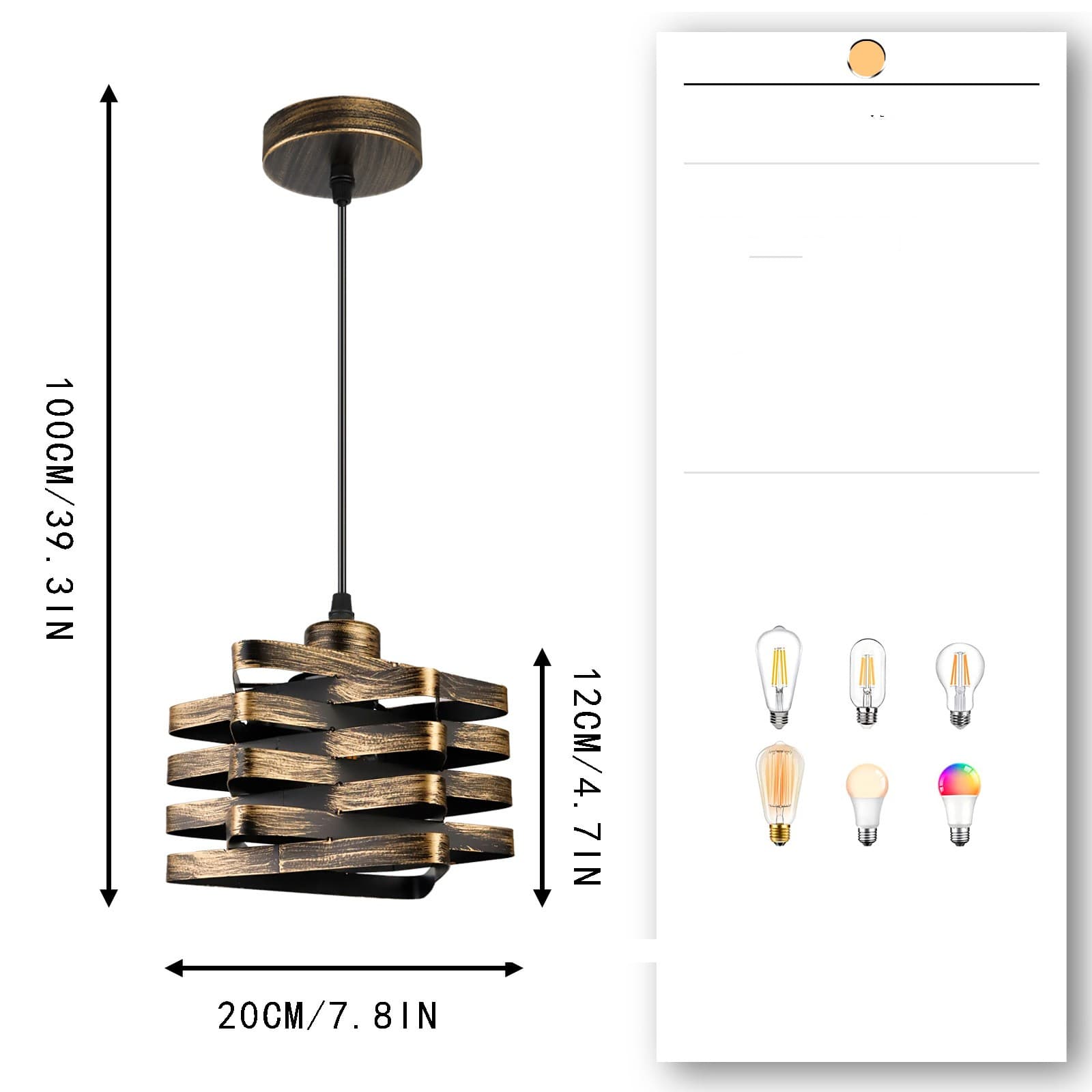 Lámpara colgante vintage americana para dormitorio
