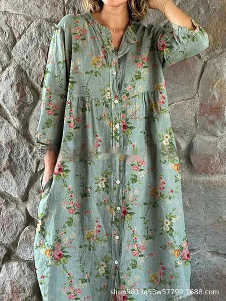 Vestido tipo camisa manga larga estampado floral