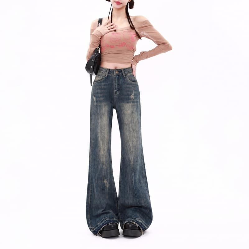 Pantalones denim retro americano de talle alto