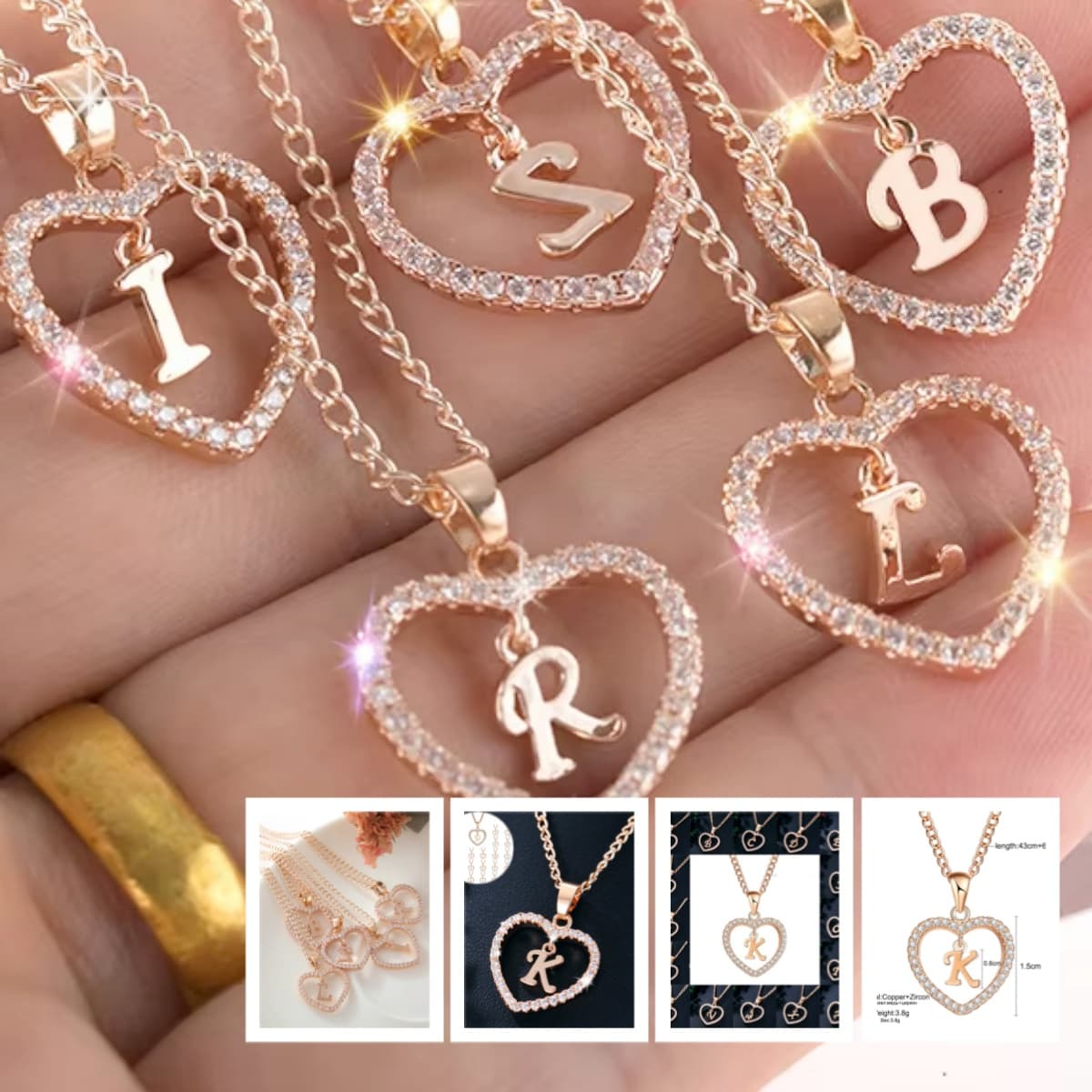 Collar 26 letras alfabeto corazón con circonia acero