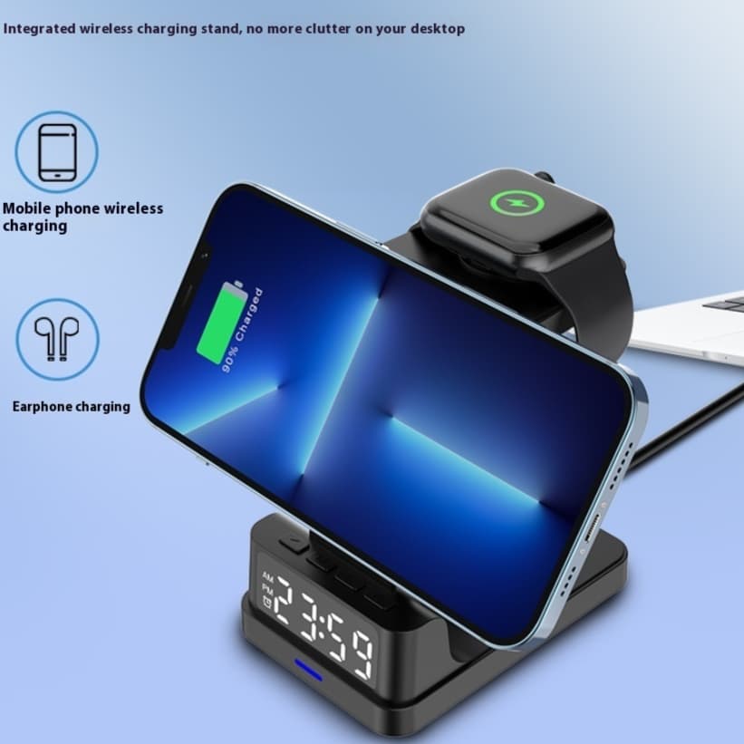 Cargador inalámbrico magnético 3 en 1 con reloj