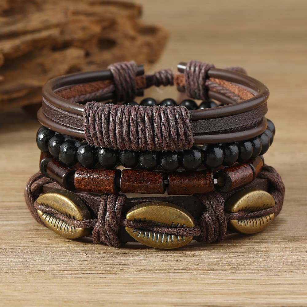 Juego de 4 pulseras de cuero estilo retro con mariposa