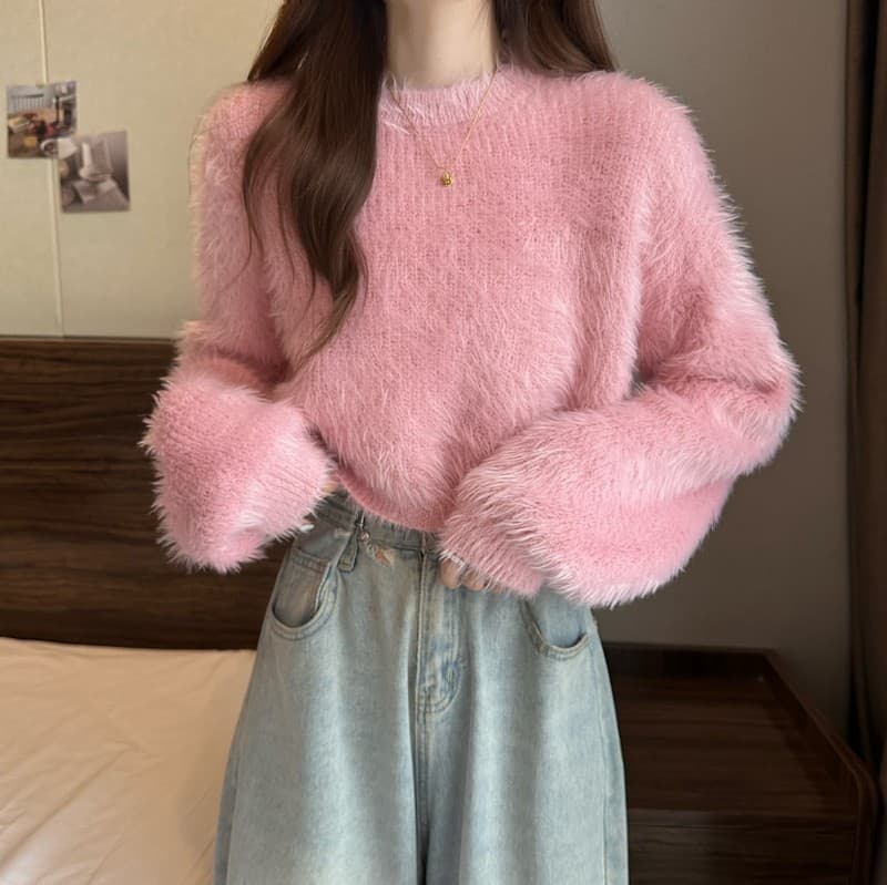 Blusa tejida efecto peluche para mujer talla única