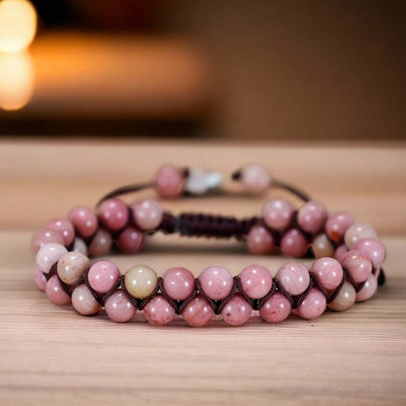 Pulsera de piedra natural con doble fila tejida