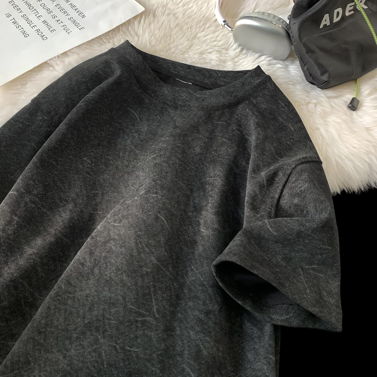 Camiseta de algodón stone wash manga corta
