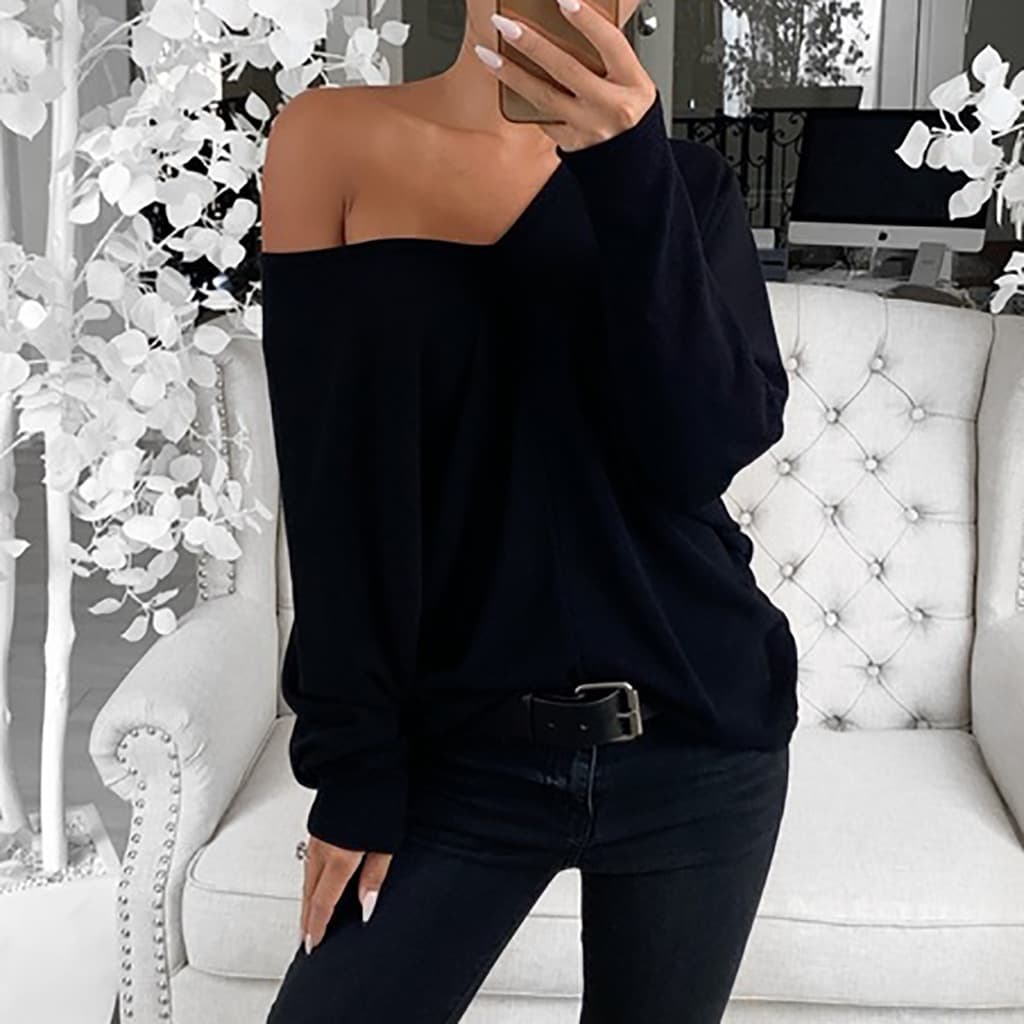 Camiseta cuello V manga larga mujer