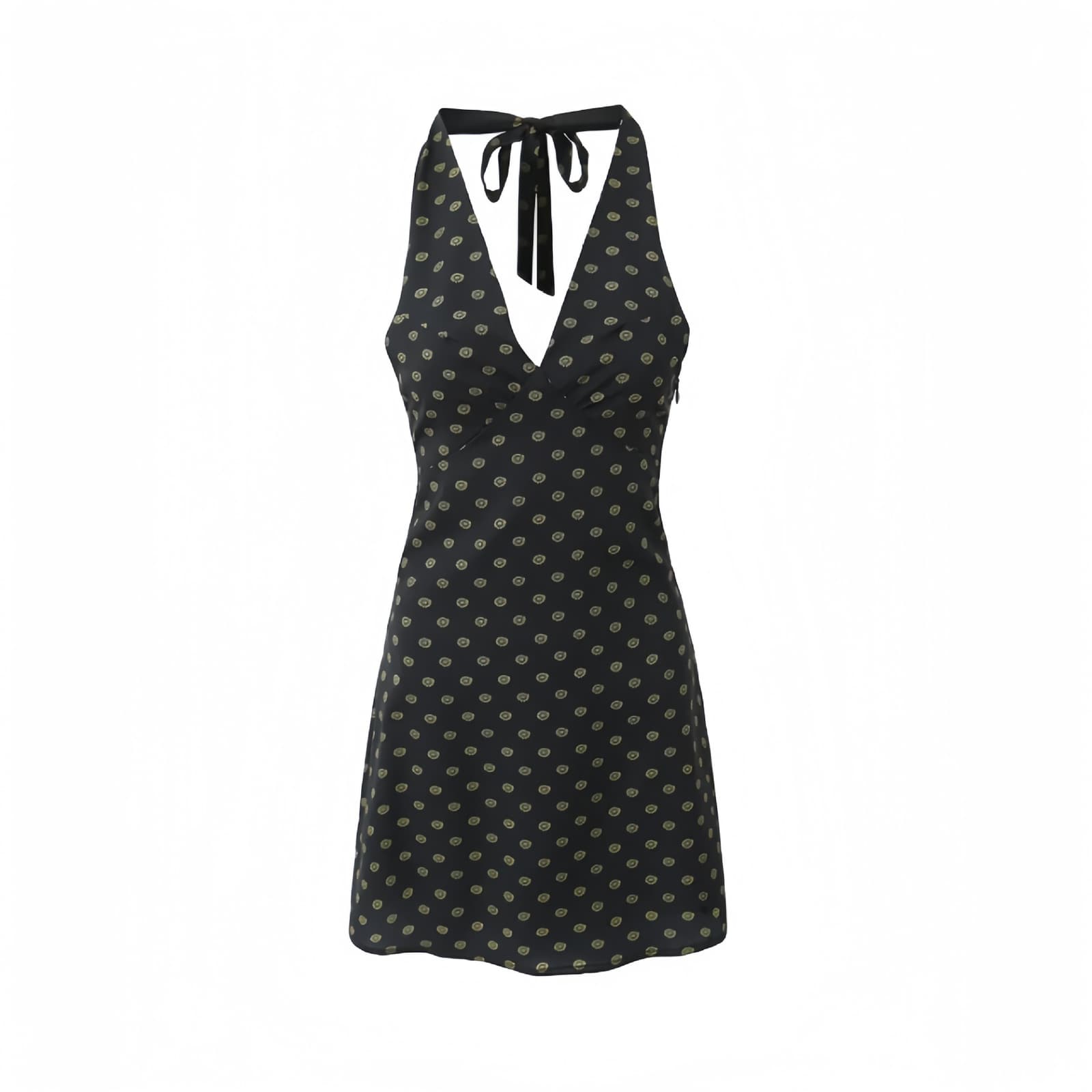 Vestido corto ajustado con cuello halter y estampado de encaje