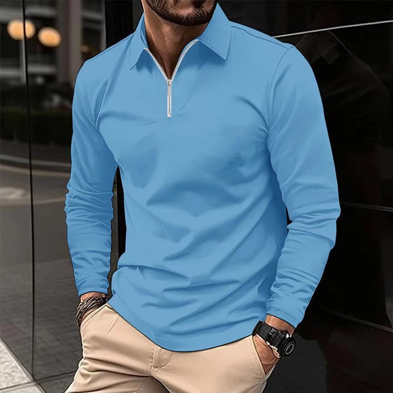 Polo deportivo hombre manga larga color liso con cierre