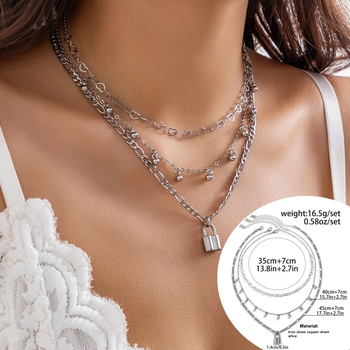Collar cadena multicapa con perlas imitación