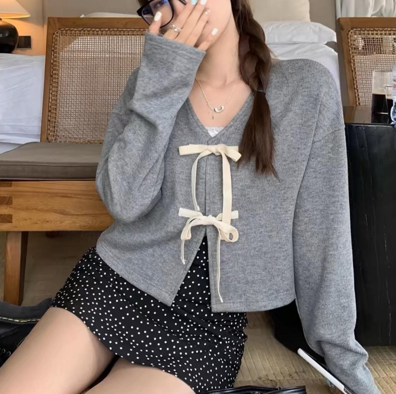 Cardigan corto suelto estilo casual coreano-japonés