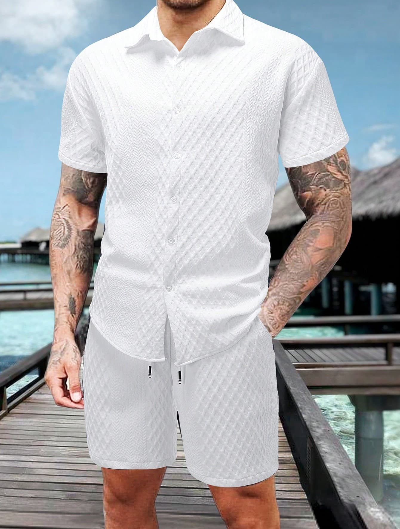 Traje hombre camisa shorts manga corta casual holgado