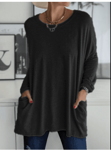 Camisa suelta de manga larga con bolsillo