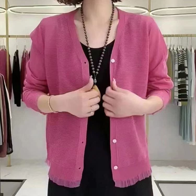 Cardigan de seda helada ligero con patrón liso