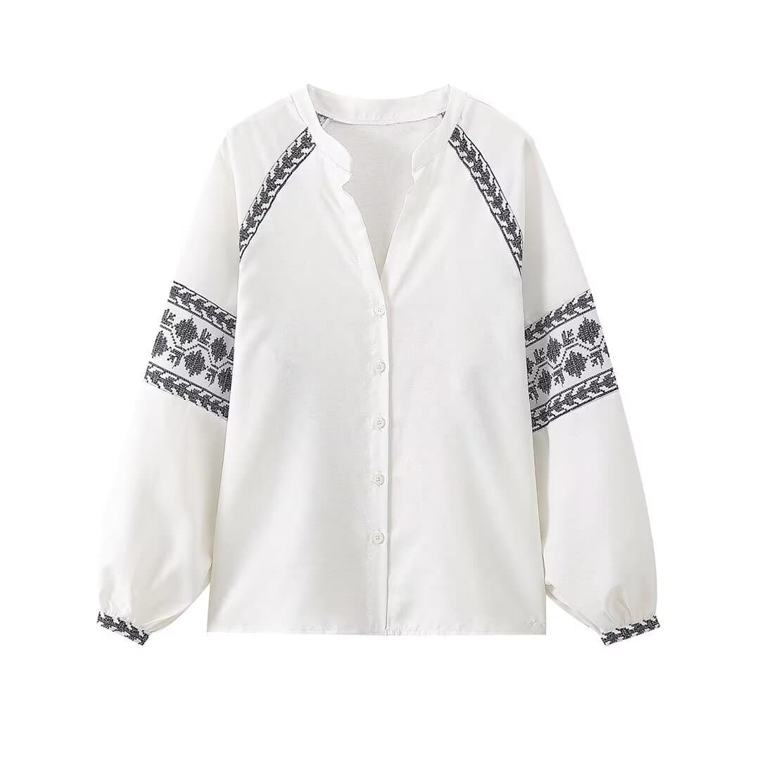 Blusa de mujer en algodón y lino color blanco