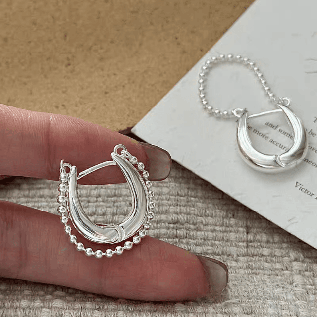 Aretes aro cuentas cadena plata esterlina 999