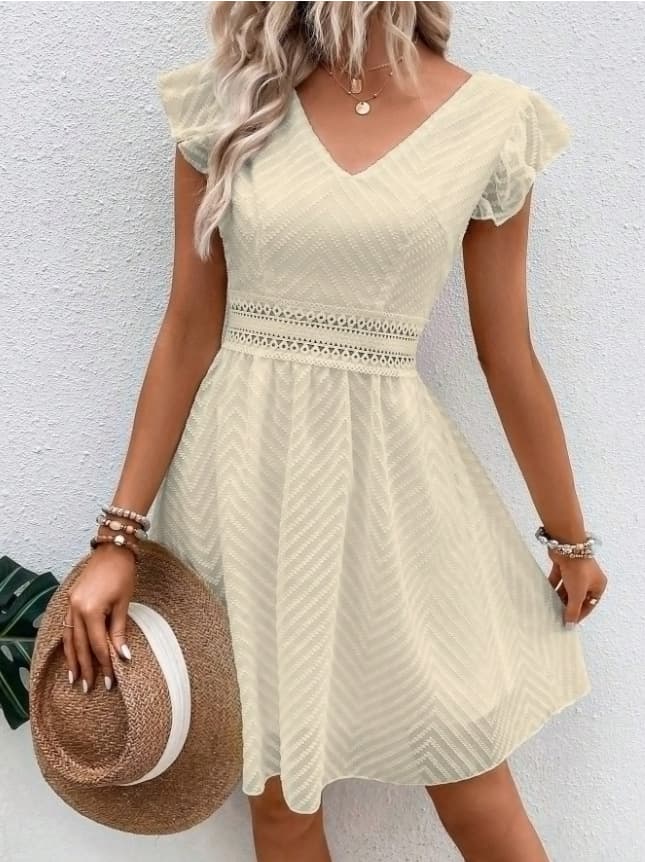 Vestido elegante de encaje color sólido