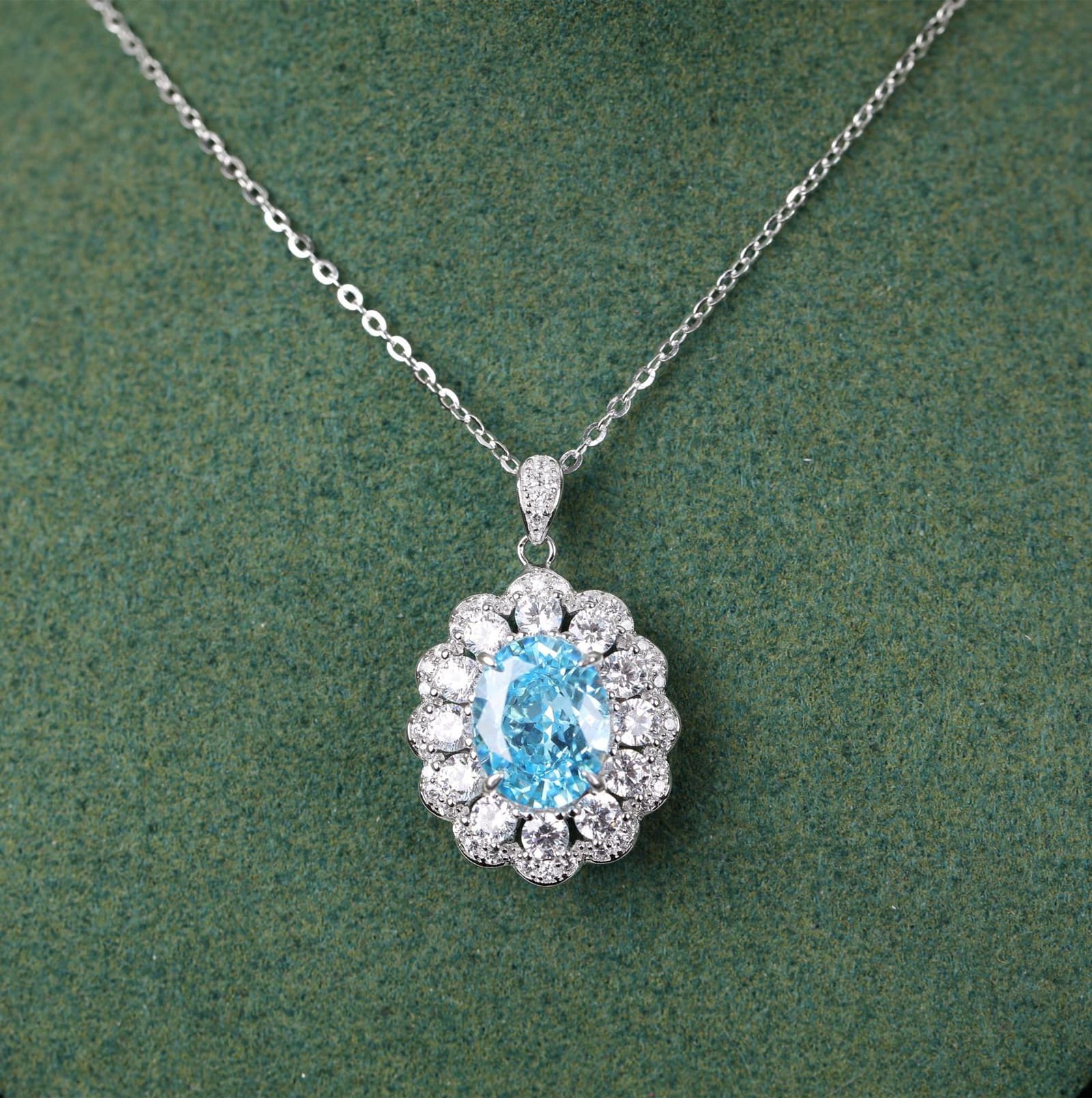 Collar de plata 925 con flores de hielo azul