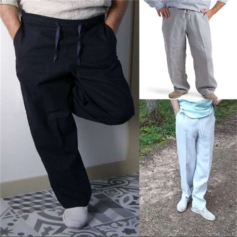 Pantalones de algodón con cordón, cintura media
