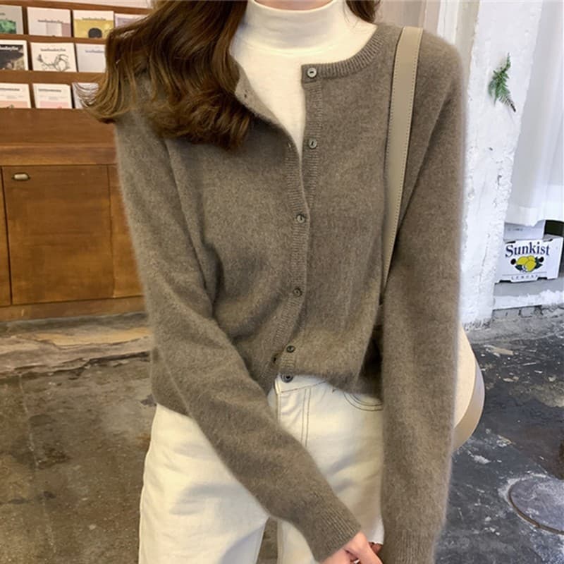 Suéter cardigan holgado para mujer en lana