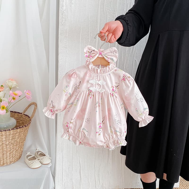 Mameluco infantil estilo retro chino mangas largas