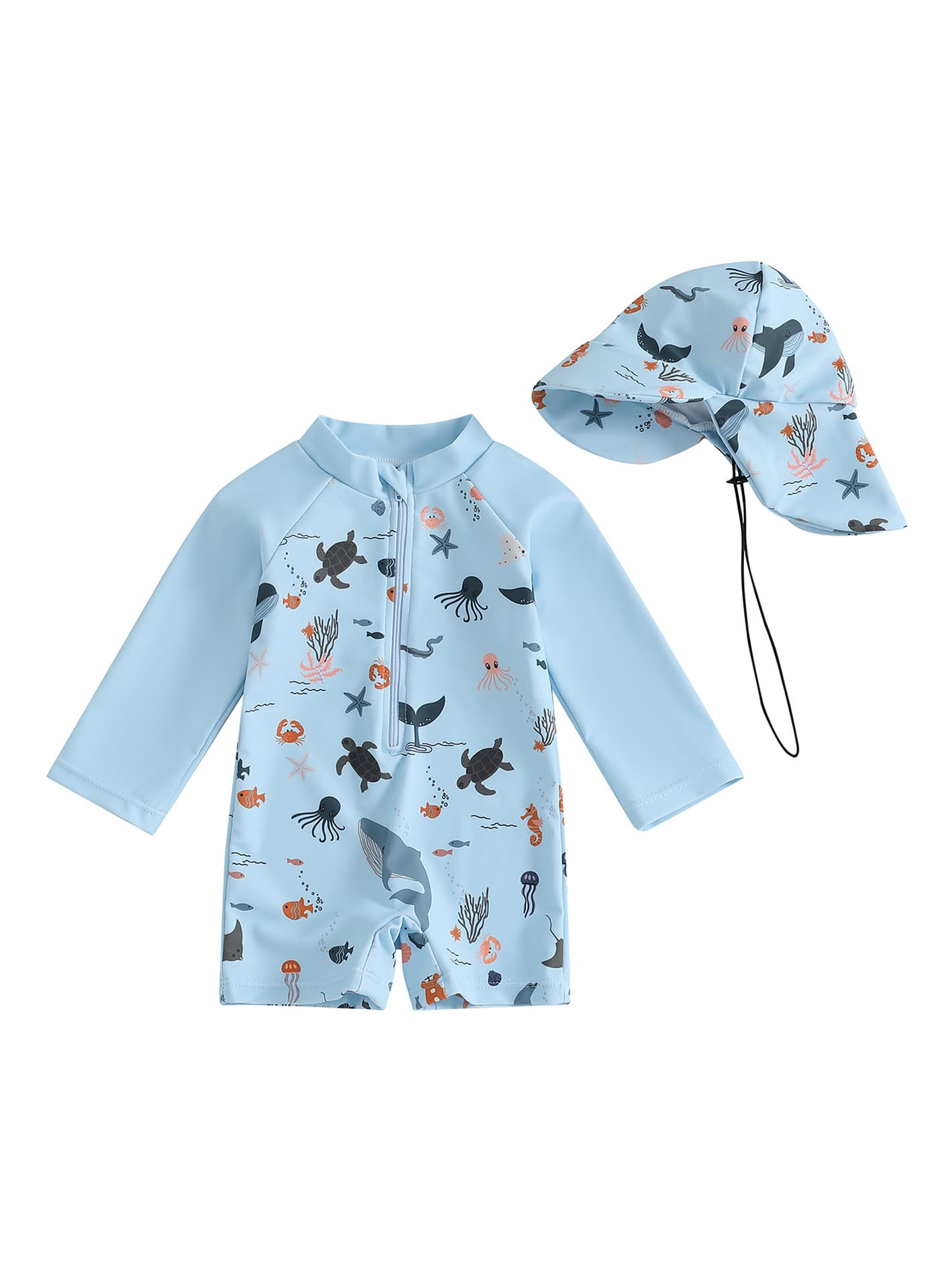 Traje de baño infantil con gorro, manga larga