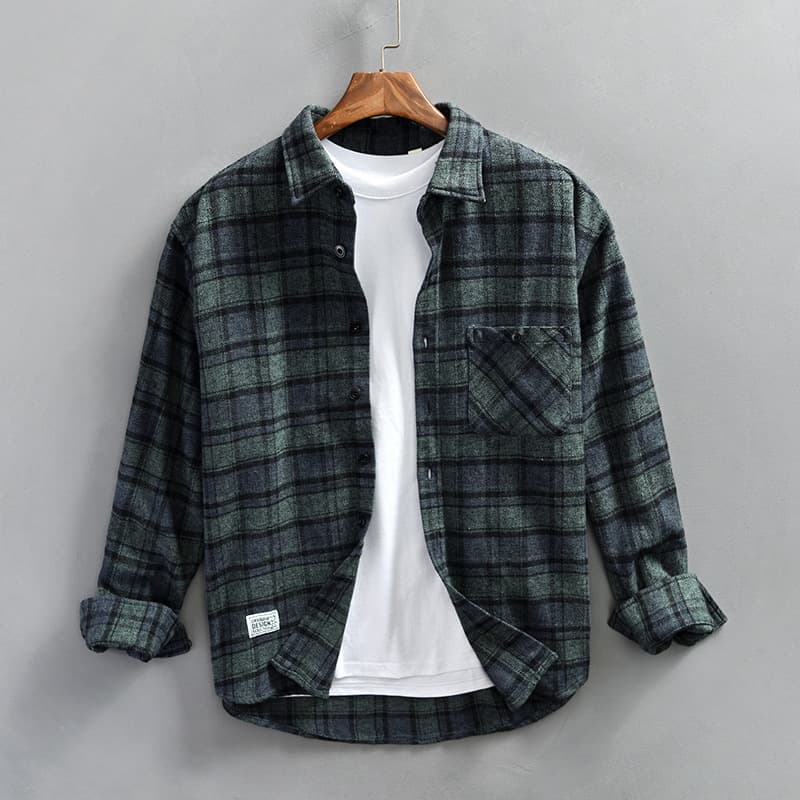 Camisa manga larga a cuadros retro para hombre