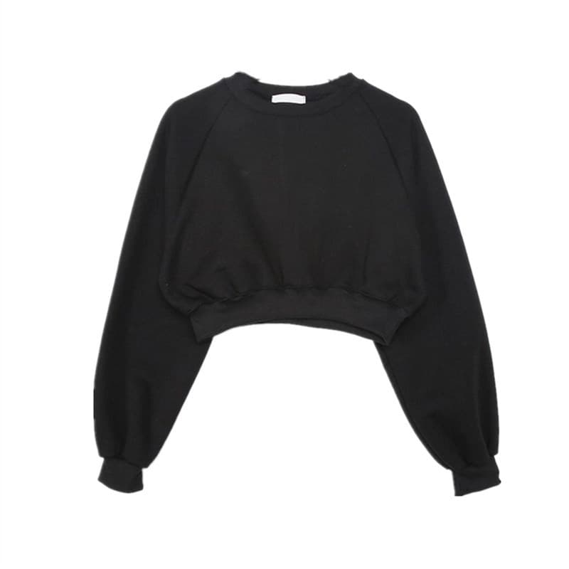 Sudadera corta de algodón con cuello redondo y cintura