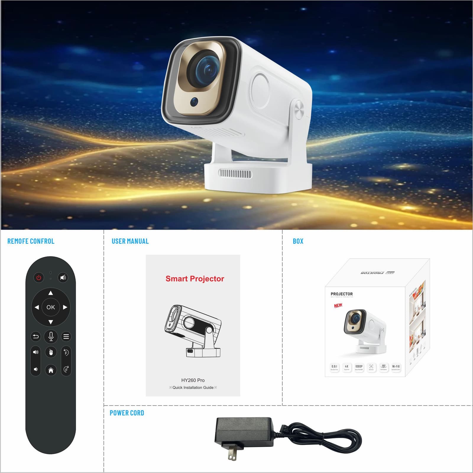 Proyector HD Wi-Fi 6 con enfoque automático