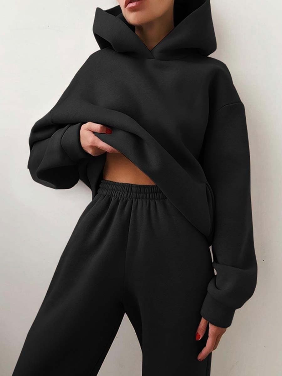 Conjunto sudadera con capucha terciopelo grueso y pantalón mujer