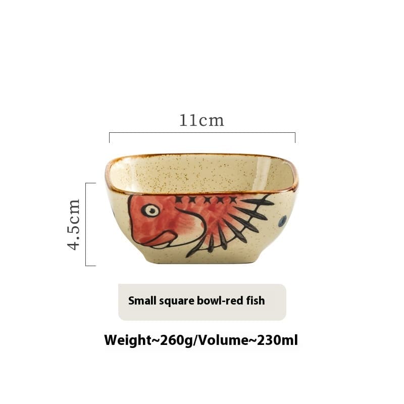 Tazón de ensalada de porcelana retro, estilo japonés cuadrado