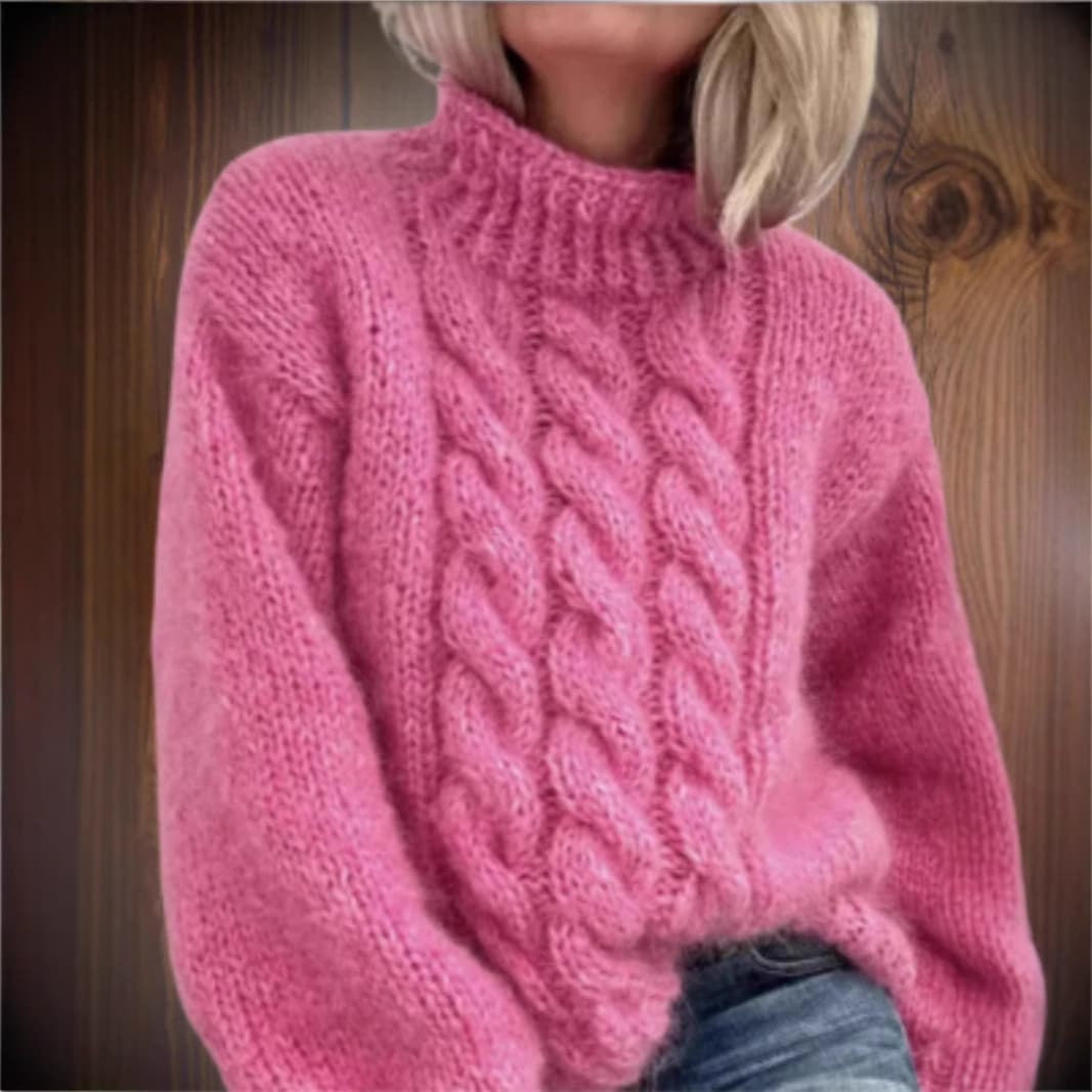 Suéter cuello alto de punto grueso jacquard para mujeres