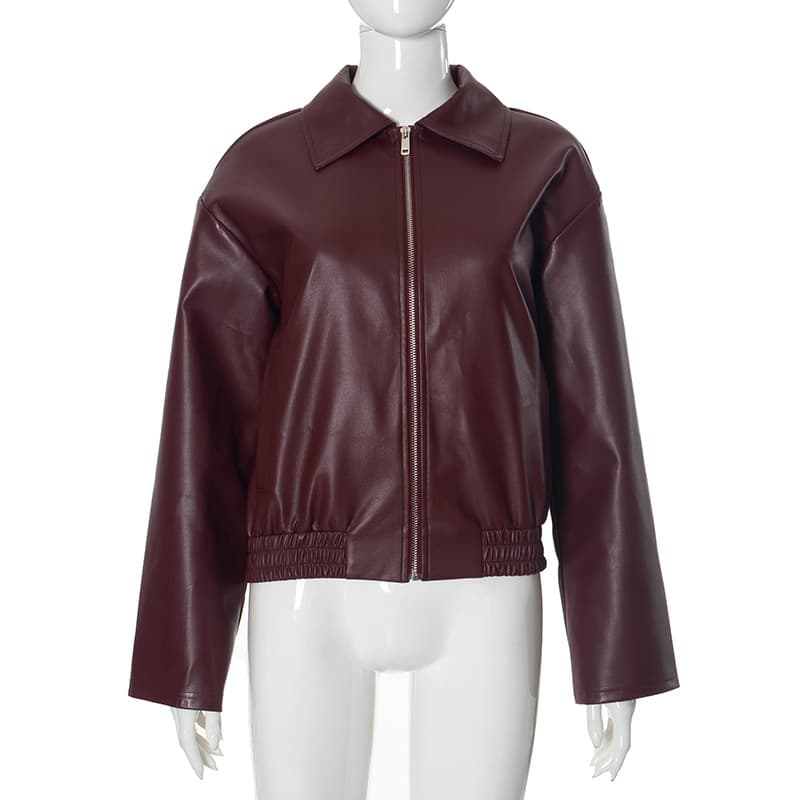 Chaqueta de cuero sintético retro con solapas
