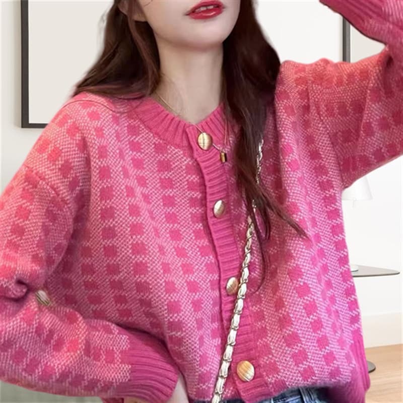 Cardigan mujer a cuadros suelto punto
