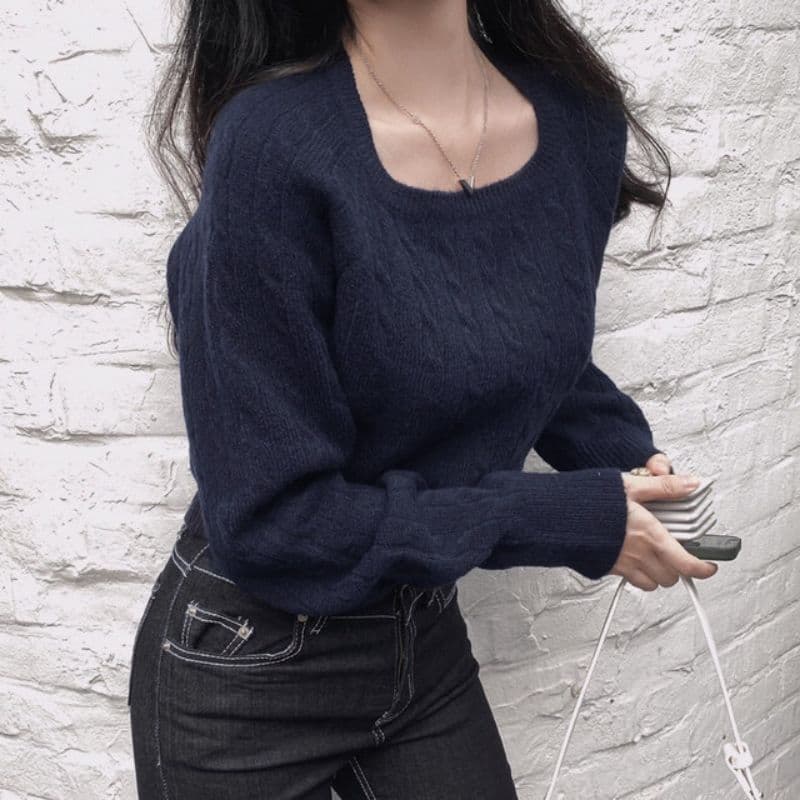 Suéter mujer cuello cuadrado retro torsión
