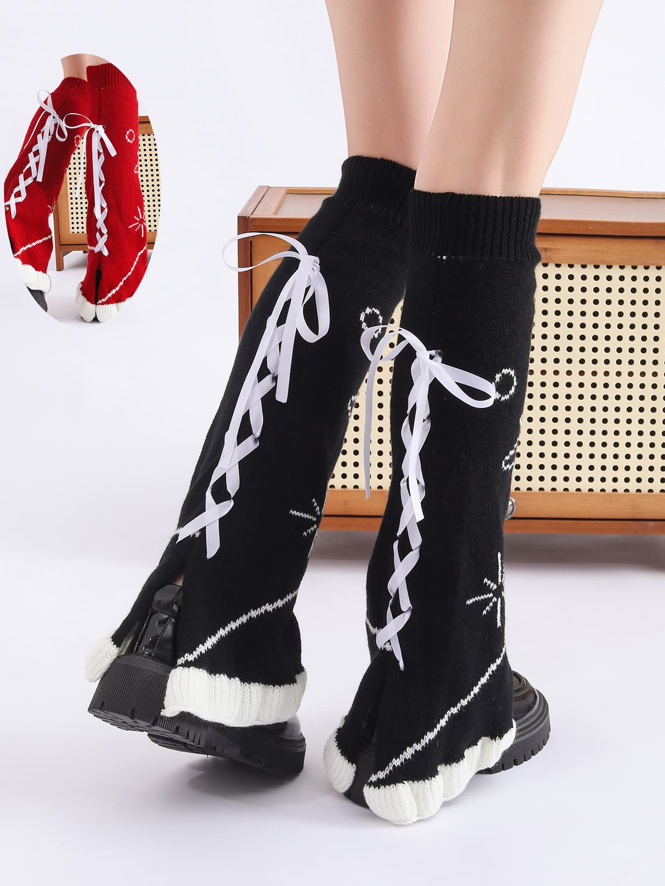 Calentadores de pierna estilo Y2K goth lolita con encaje