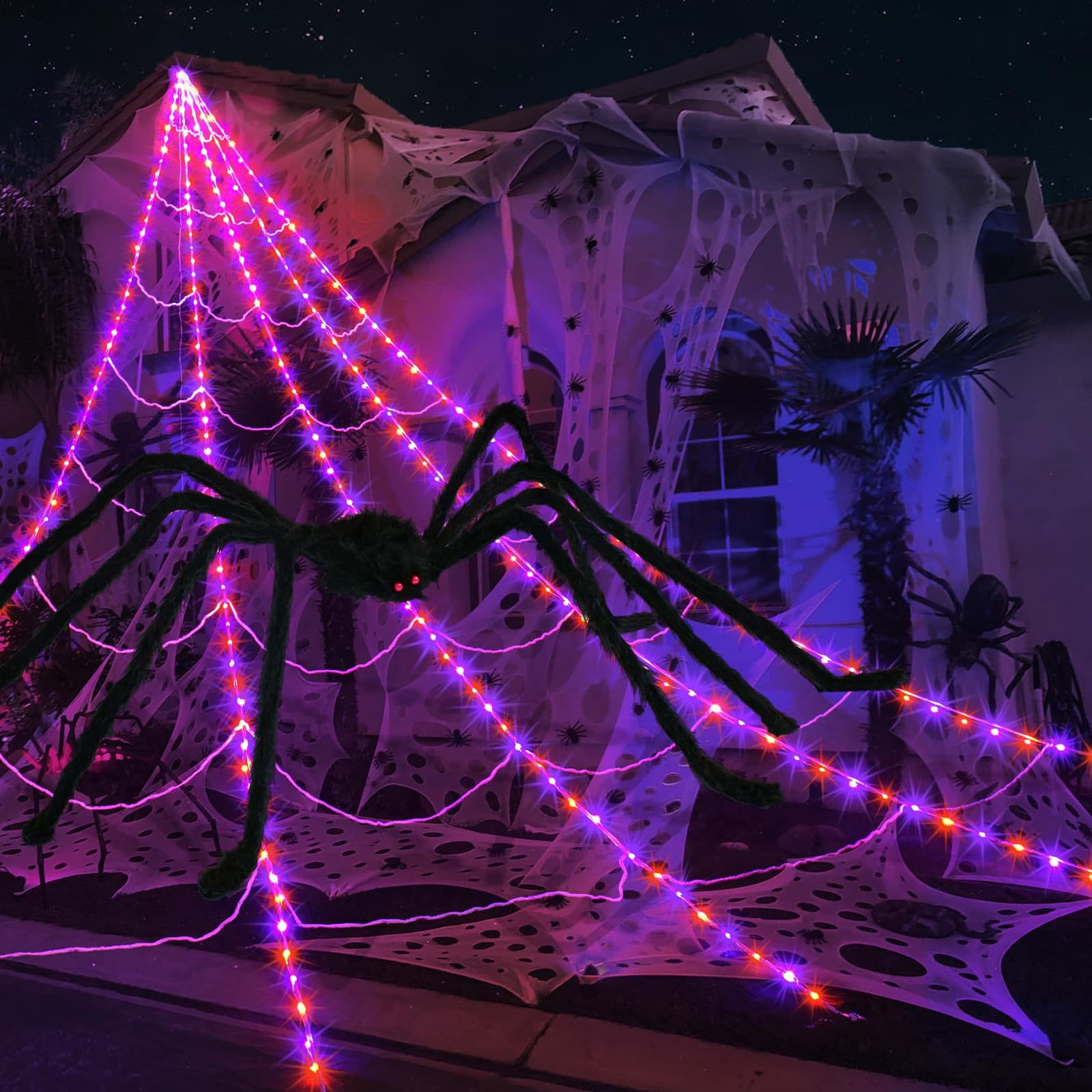 Decoración Halloween tela araña triángulo luz LED