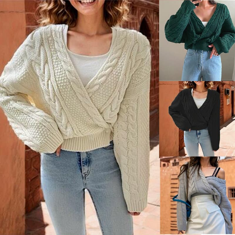 Cardigan de lana de alpaca con cuello en V para otoño e invierno