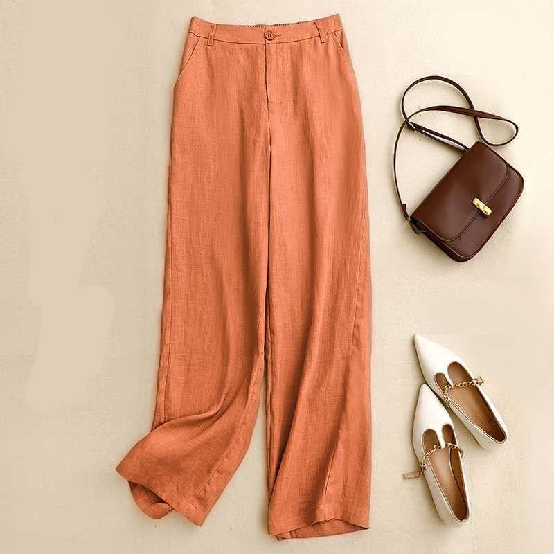 Pantalón ancho de algodón y lino de alta calidad para mujer