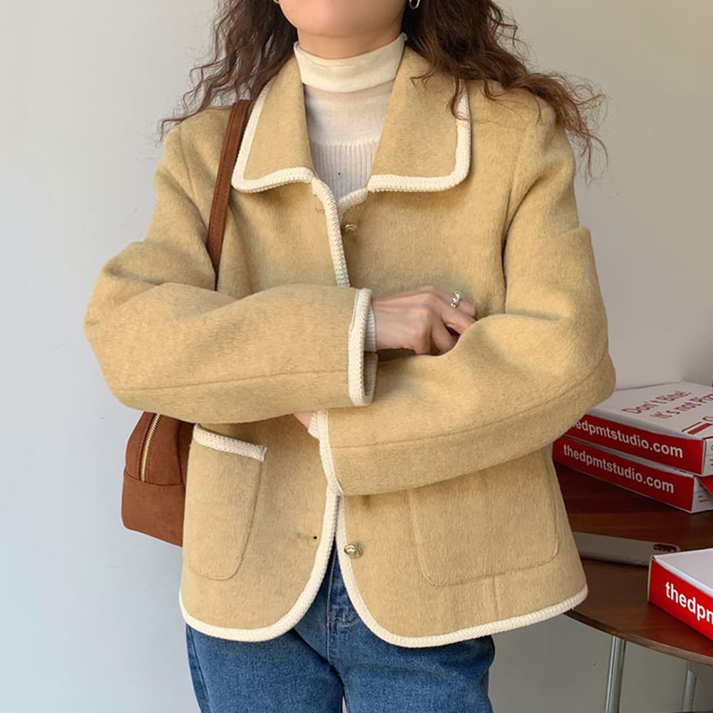 Chaqueta suelta con solapa francesa y contraste
