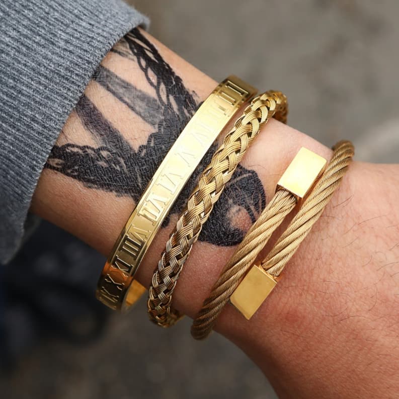 Pulsera de acero de titanio estilo punk geométrico