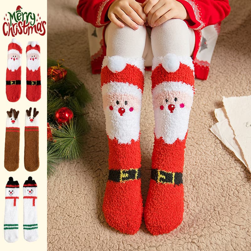 Calcetines navideños infantiles de felpa coral con personajes