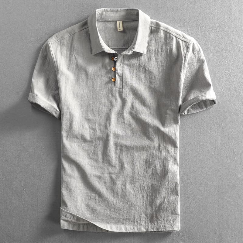 Camisa lino hombre manga corta slim fit