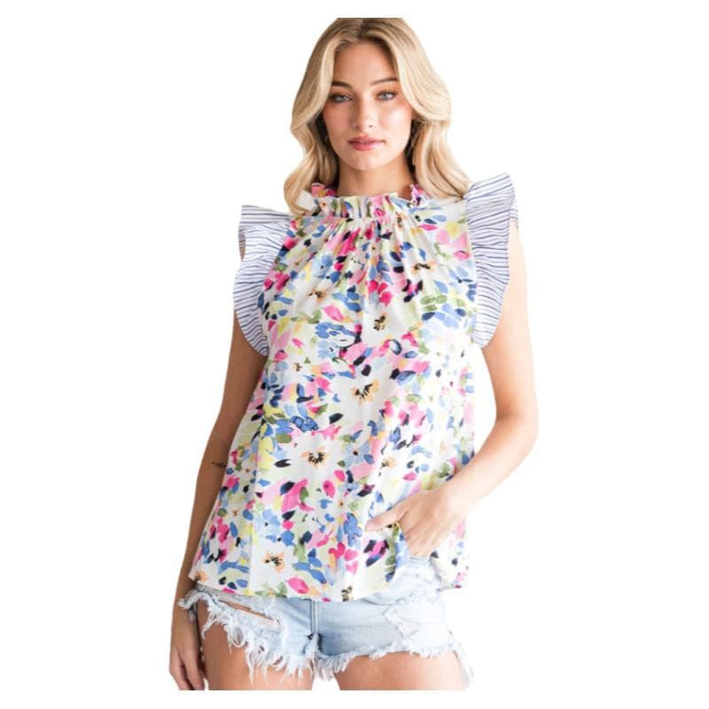 Blusa sin mangas con parchado y volantes