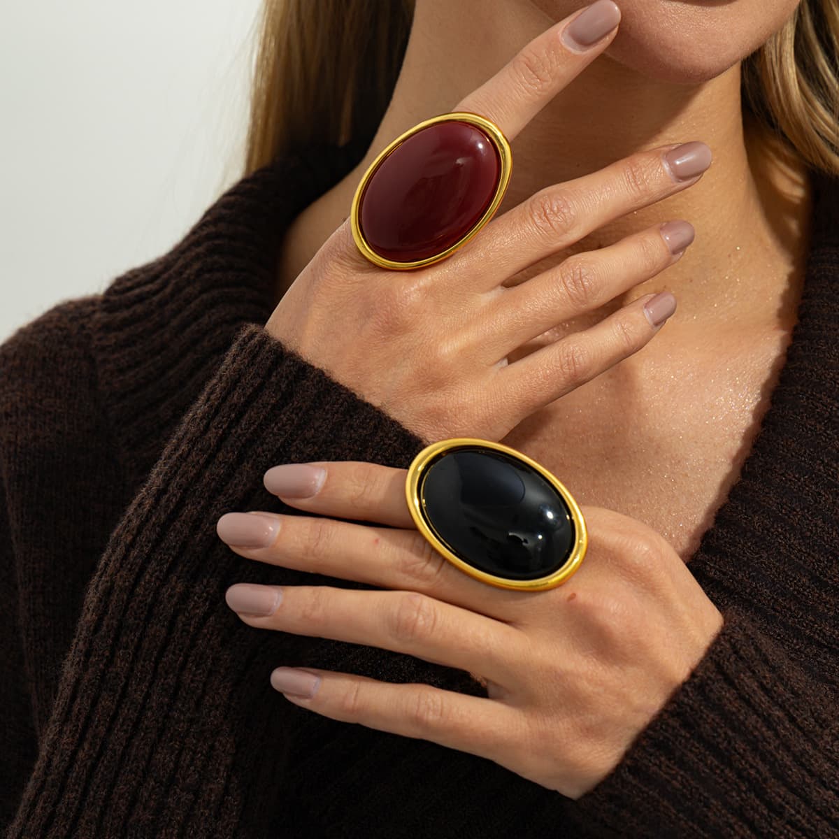 Anillo abierto vintage con gemas incrustadas, ajustable
